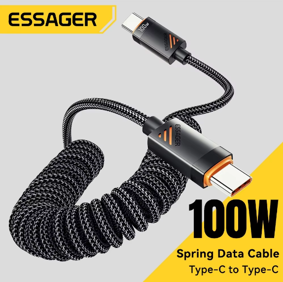 Пружинний кабель Essager 100W USB-C to USB-C